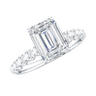 6X8 MM Emerald Cut Lab Grown Diamond Engagement Ring with Accent Lab - ( EF-VS ) - Rosec Jewels