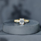 6X8 MM Emerald Cut Lab Grown Diamond Engagement Ring with Accent Lab - ( EF-VS ) - Rosec Jewels