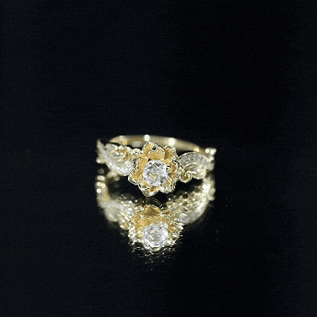 Natural Sky Blue Topaz Diamond Flower Engagement Ring AAA 14K Yellow Gold Plated Silver - Rosec Jewels