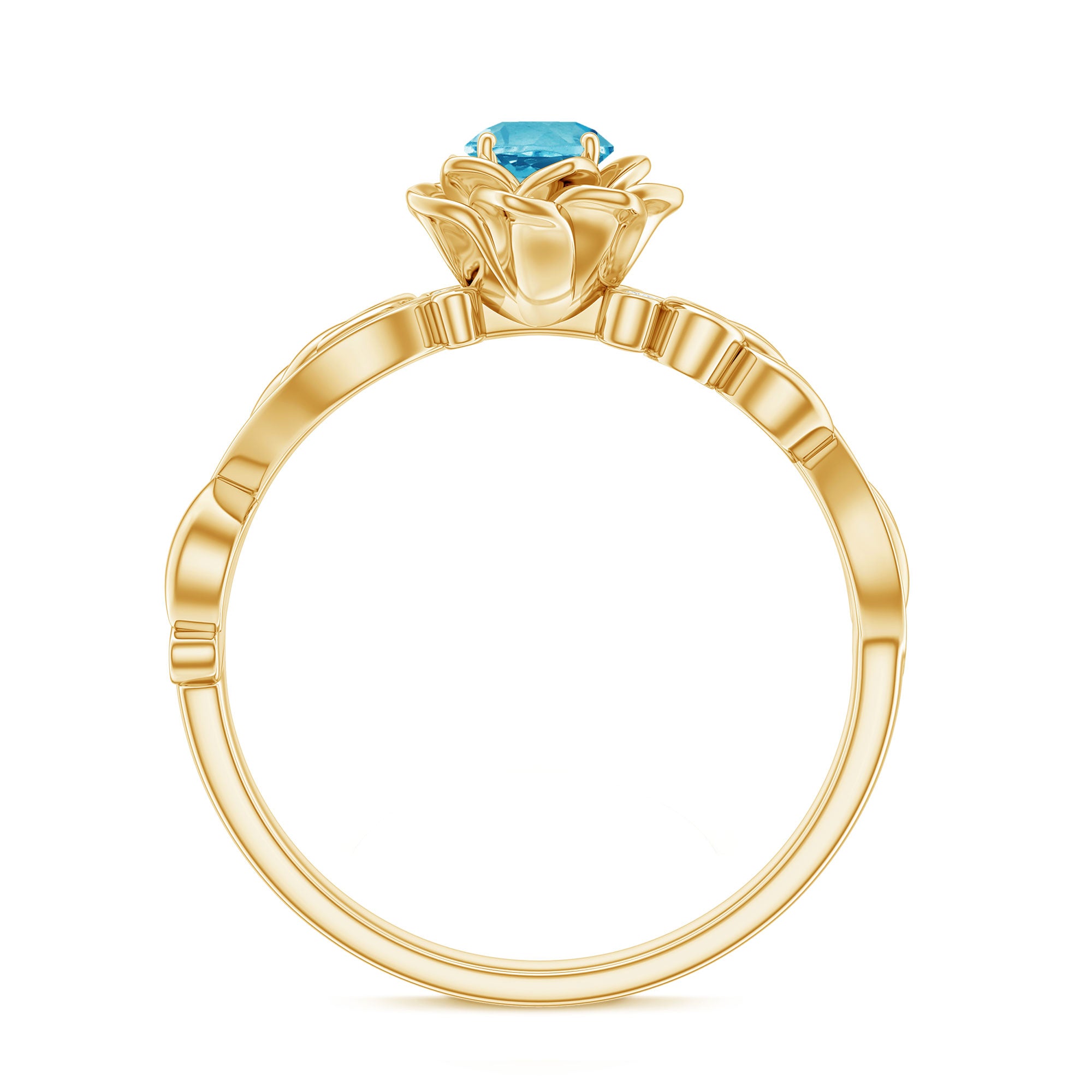 Rosec Jewels-Natural Swiss Blue Topaz Flower Engagement Ring in Gold Plated Silver