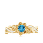 Rosec Jewels-Natural Swiss Blue Topaz Flower Engagement Ring in Gold Plated Silver