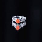 Certified Fire Opal and Diamond Rose Flower Engagement Ring AAA 14K Yellow Gold Plated Silver - Rosec Jewels