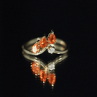Pear Shaped Fire Opal Stackable Ring with Lab Grown Diamond Lab - ( EF-VS ) 14K Yellow Gold Plated Silver - Rosec Jewels