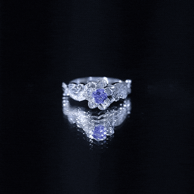 Certified Tanzanite and Diamond Flower Engagement Ring in Silver AAA 92.5 Sterling Silver - Rosec Jewels