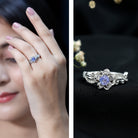 Rosec Jewels-Certified Tanzanite and Diamond Flower Engagement Ring in Silver