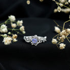 Rosec Jewels-Certified Tanzanite and Diamond Flower Engagement Ring in Silver