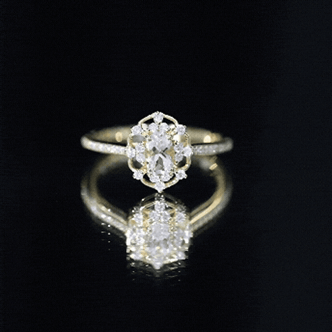 Vintage Inspired Morganite Engagement Ring with Diamonds AAA 14K Yellow Gold Plated Silver - Rosec Jewels