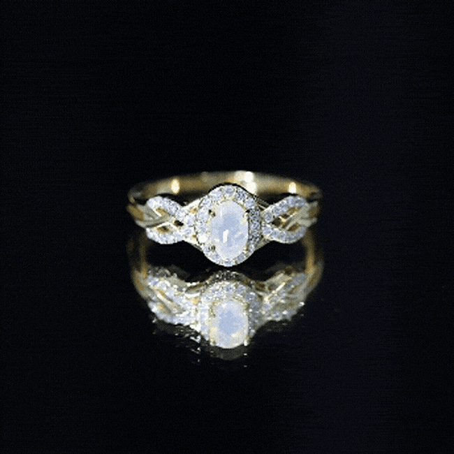 Genuine Ethiopian Opal and Diamond Oval Engagement Ring AAA 14K Yellow Gold Plated Silver - Rosec Jewels
