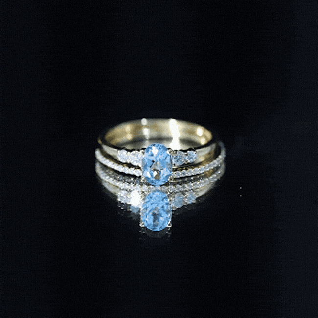 Oval Swiss Blue Topaz Diamond Wedding Ring Set in Silver AAA 14K Yellow Gold Plated Silver - Rosec Jewels