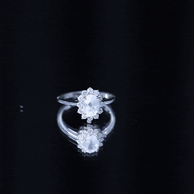Natural 1 Carat Oval Cut Moonstone and Diamond Engagement Ring AAA 92.5 Sterling Silver - Rosec Jewels