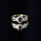 Rosec Jewels-Oval Rhodolite Garnet and Diamond Criss Cross Engagement Ring