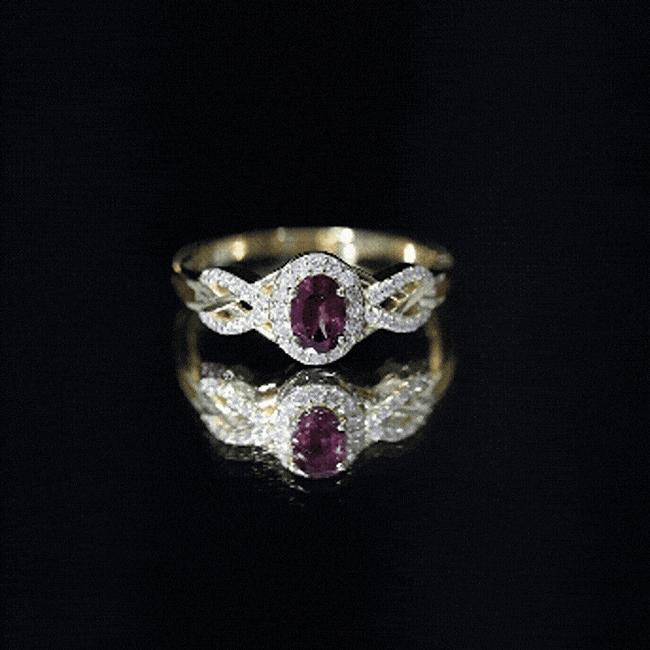 Genuine Rhodolite Garnet and Diamond Criss Cross Engagement Ring AAA 14K Yellow Gold Plated Silver - Rosec Jewels