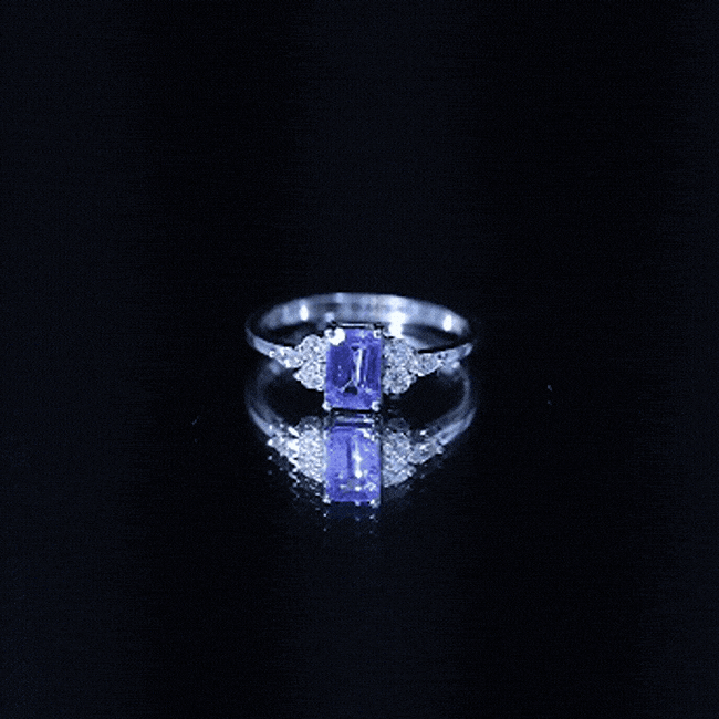 Genuine Tanzanite and Diamond Emerald Cut Engagement Ring in Silver AAA 92.5 Sterling Silver - Rosec Jewels