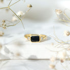 Lab Grown Black Diamond Bezel Set Engagement Ring For Women AAAA ( Synthetic ) 14K Yellow Gold Plated Silver - Rosec Jewels