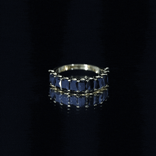 Emerald Cut Lab Created Black Diamond Half Eternity Band in Silver AAAA ( Synthetic ) 14K Yellow Gold Plated Silver - Rosec Jewels