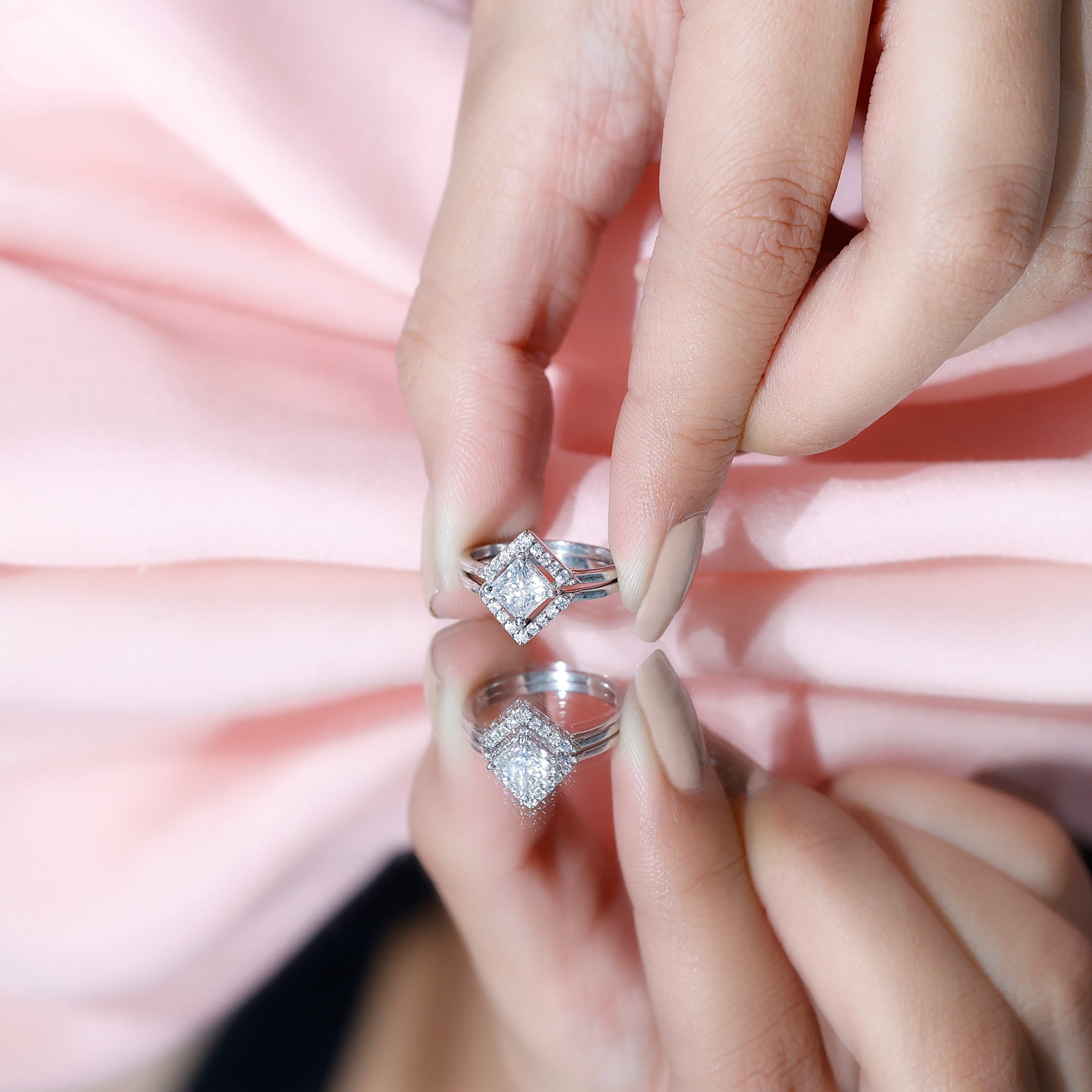 Rosec Jewels-Princess Cut Lab Grown Diamond Bridal Ring Set