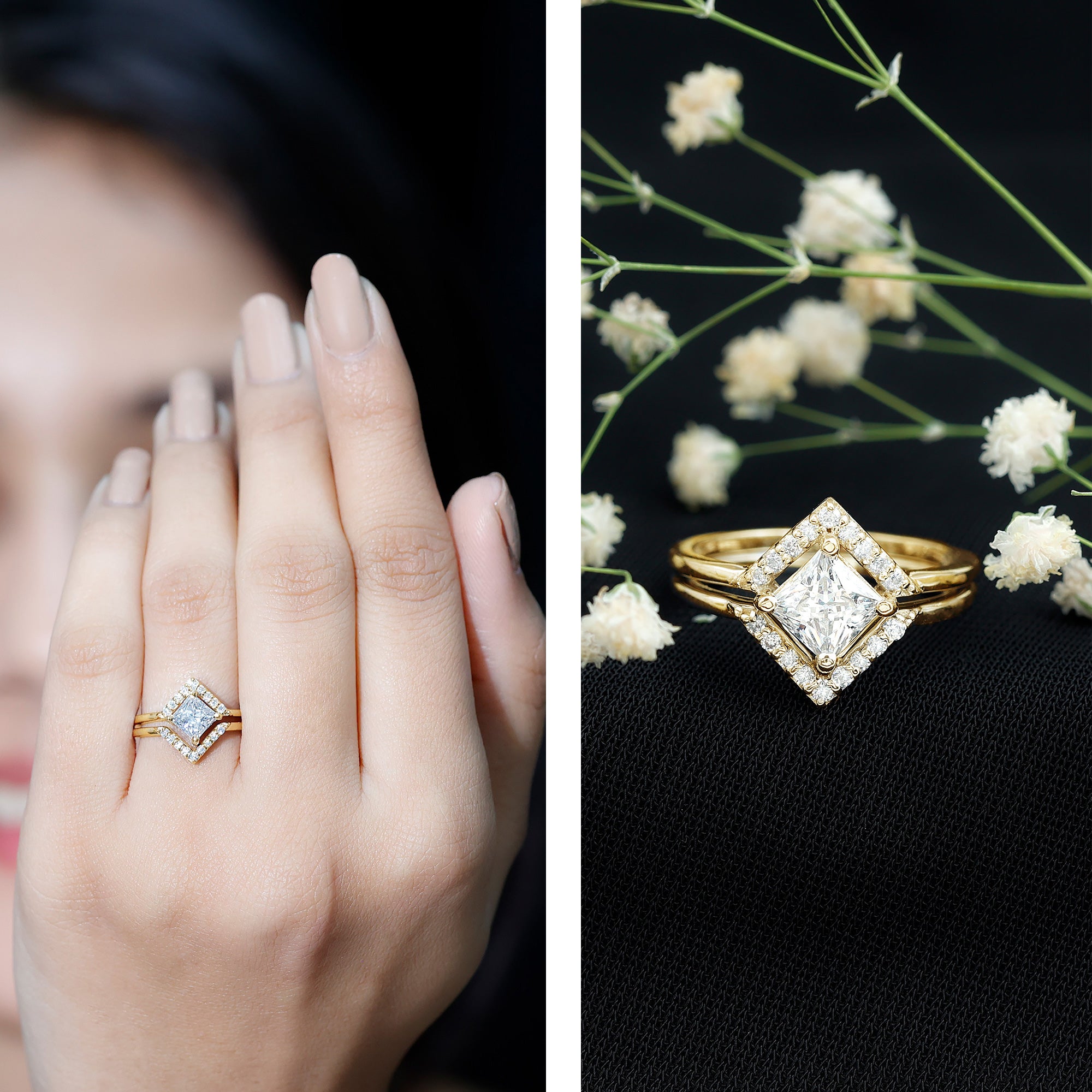 Rosec Jewels-Princess Cut Lab Grown Diamond Bridal Ring Set