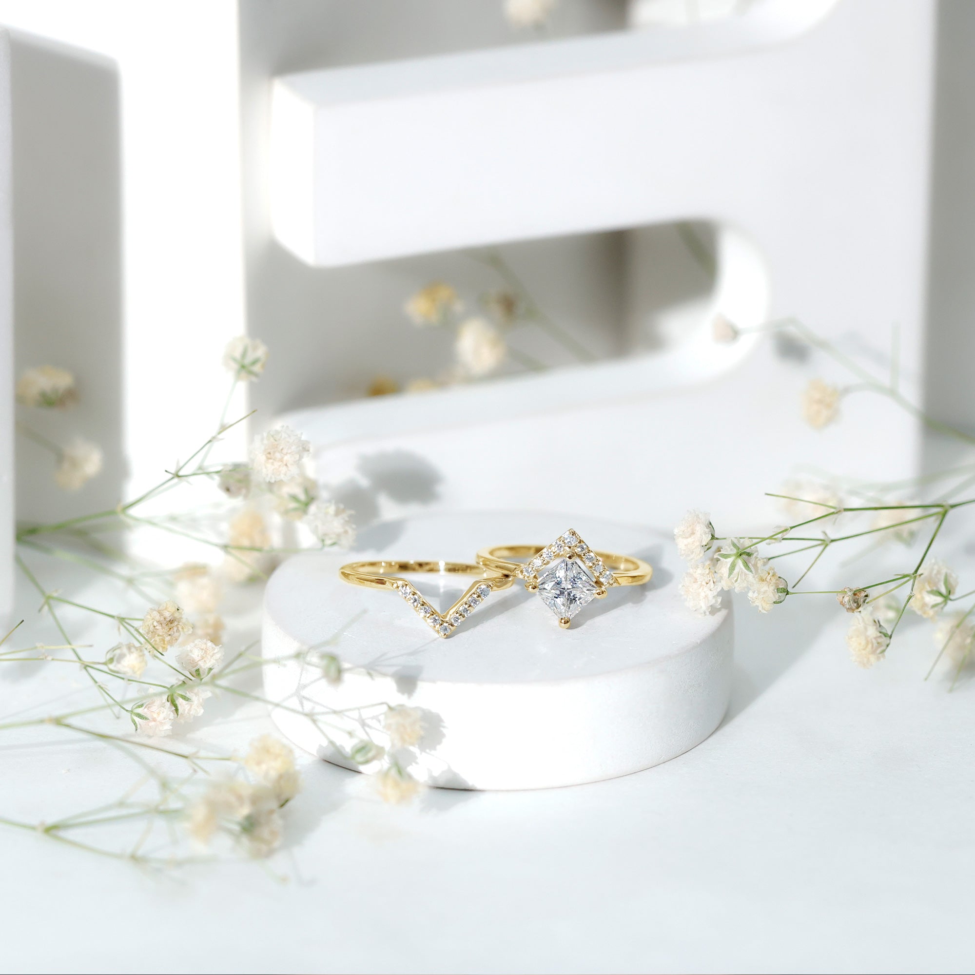 Rosec Jewels-Princess Cut Lab Grown Diamond Bridal Ring Set