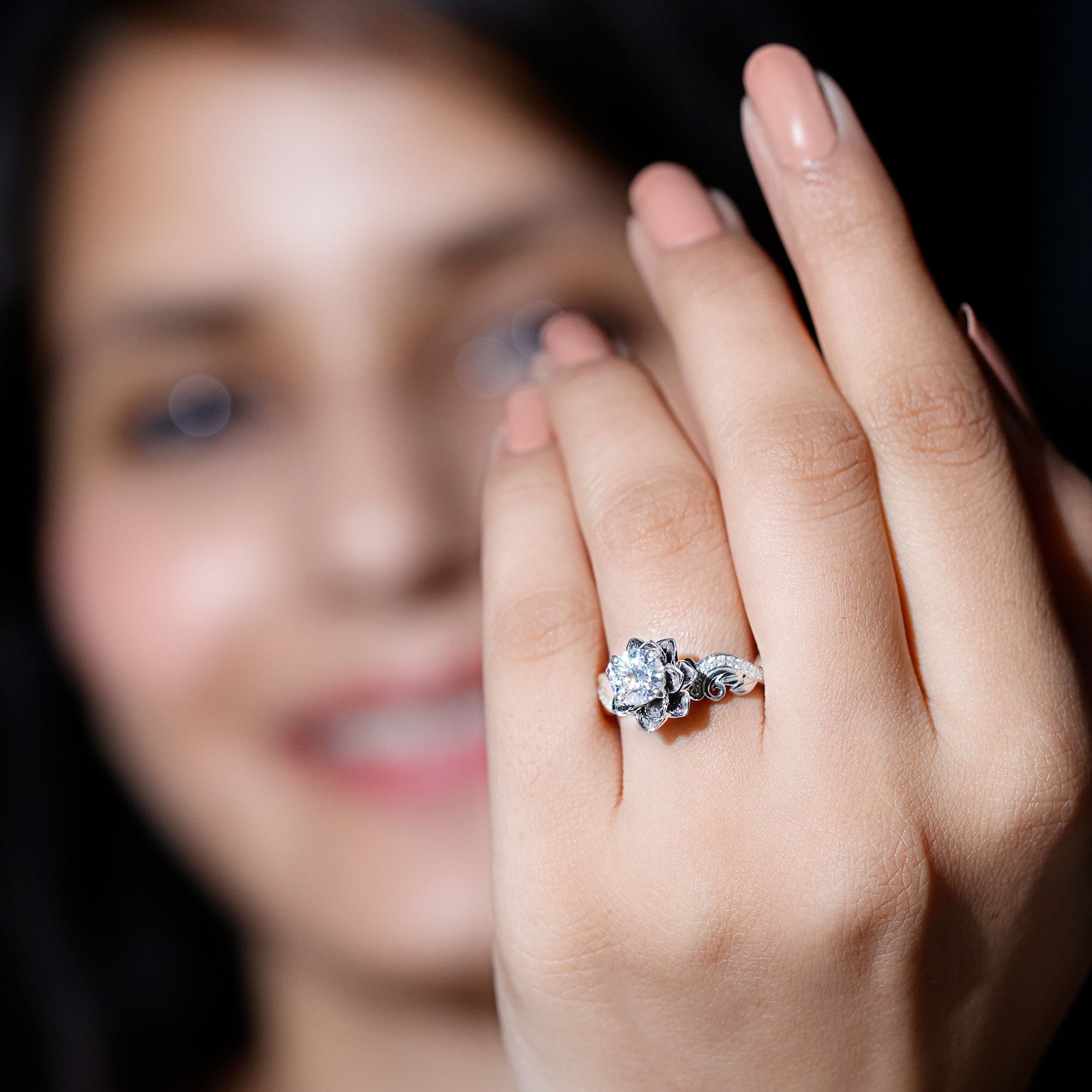 Rosec Jewels-Lab Grown Diamond Flower Engagement Ring for Her
