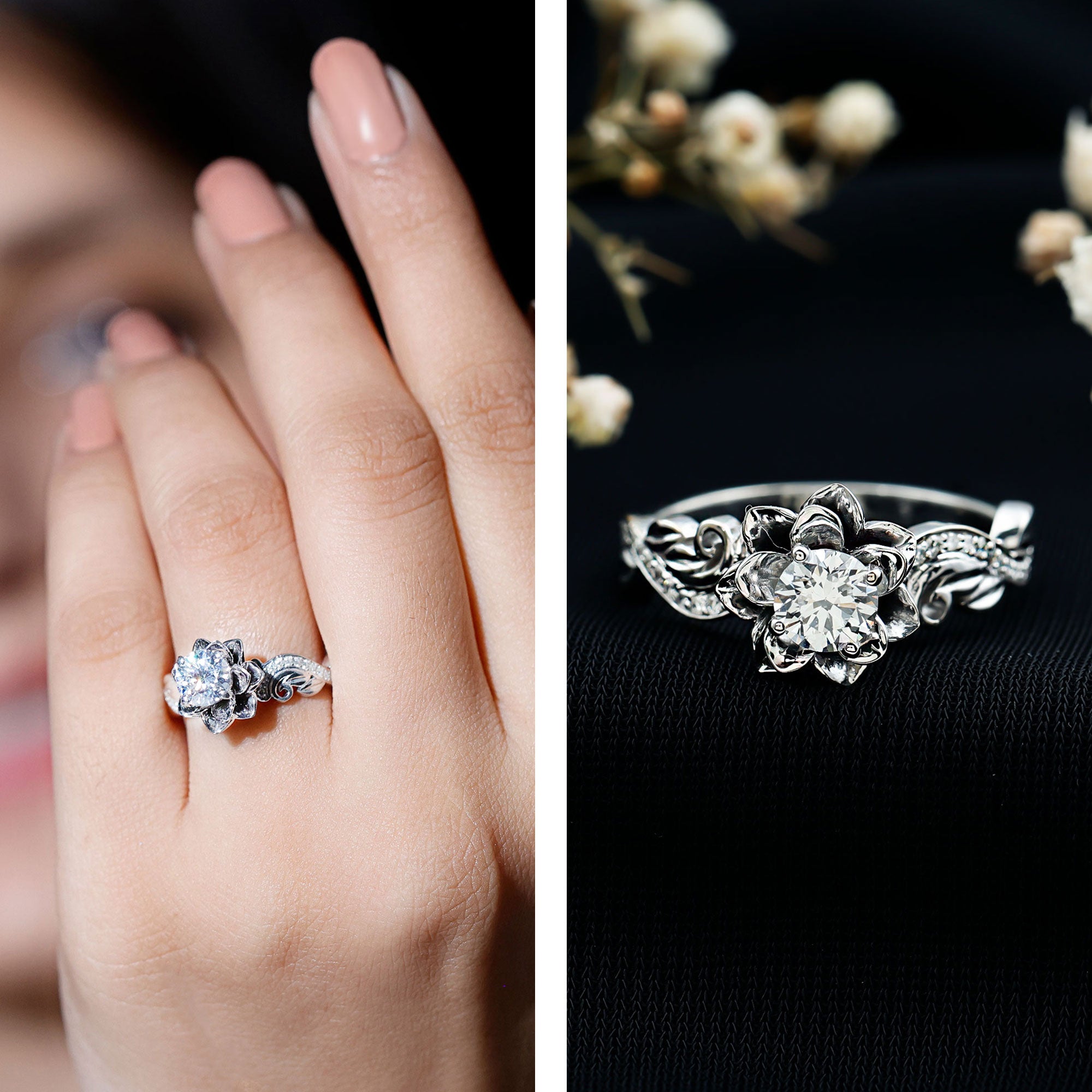 Rosec Jewels-Lab Grown Diamond Flower Engagement Ring for Her