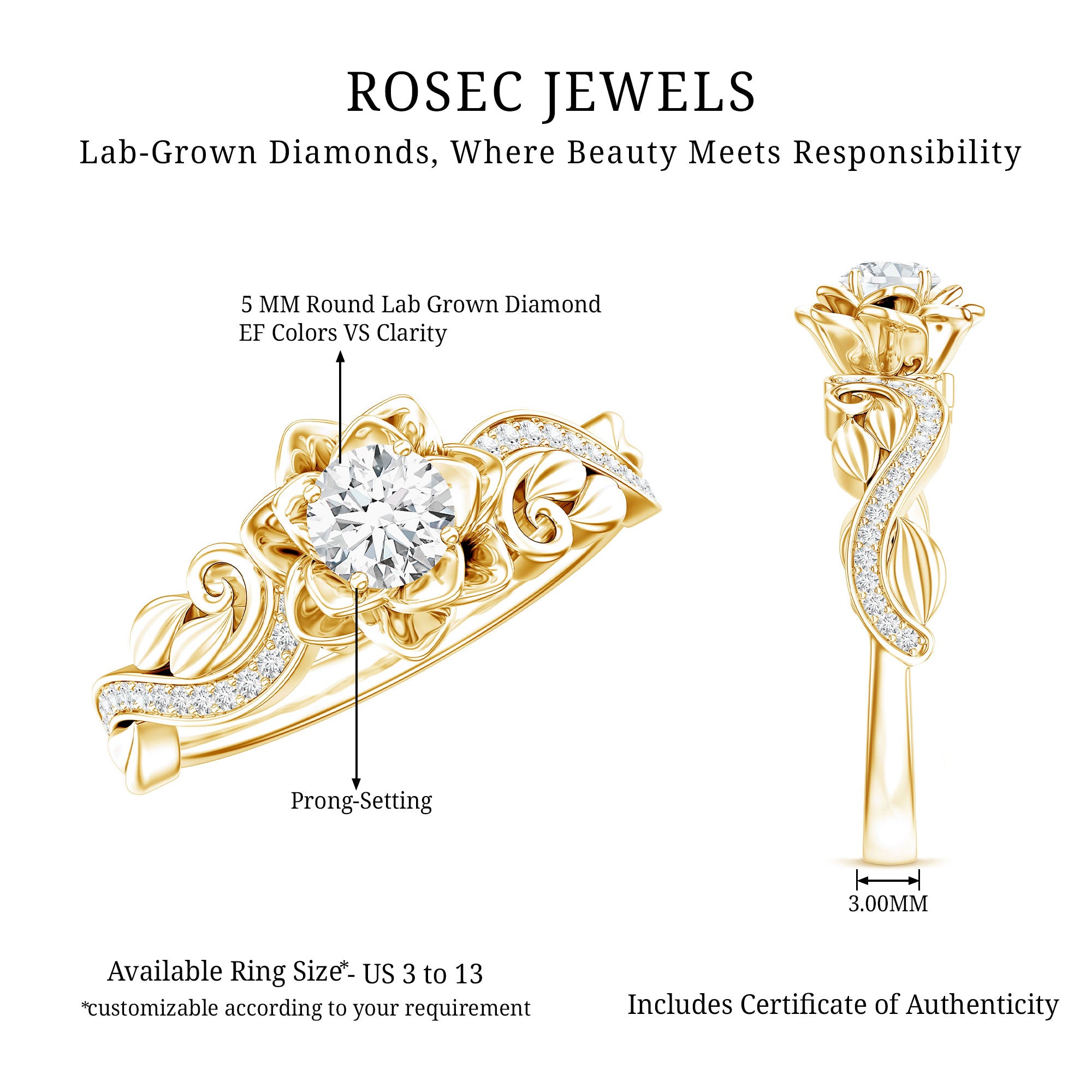 Rosec Jewels-Lab Grown Diamond Flower Engagement Ring for Her