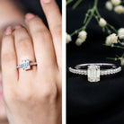 Rosec Jewels-Diamond Emerald Cut Engagement Ring With Hidden Halo
