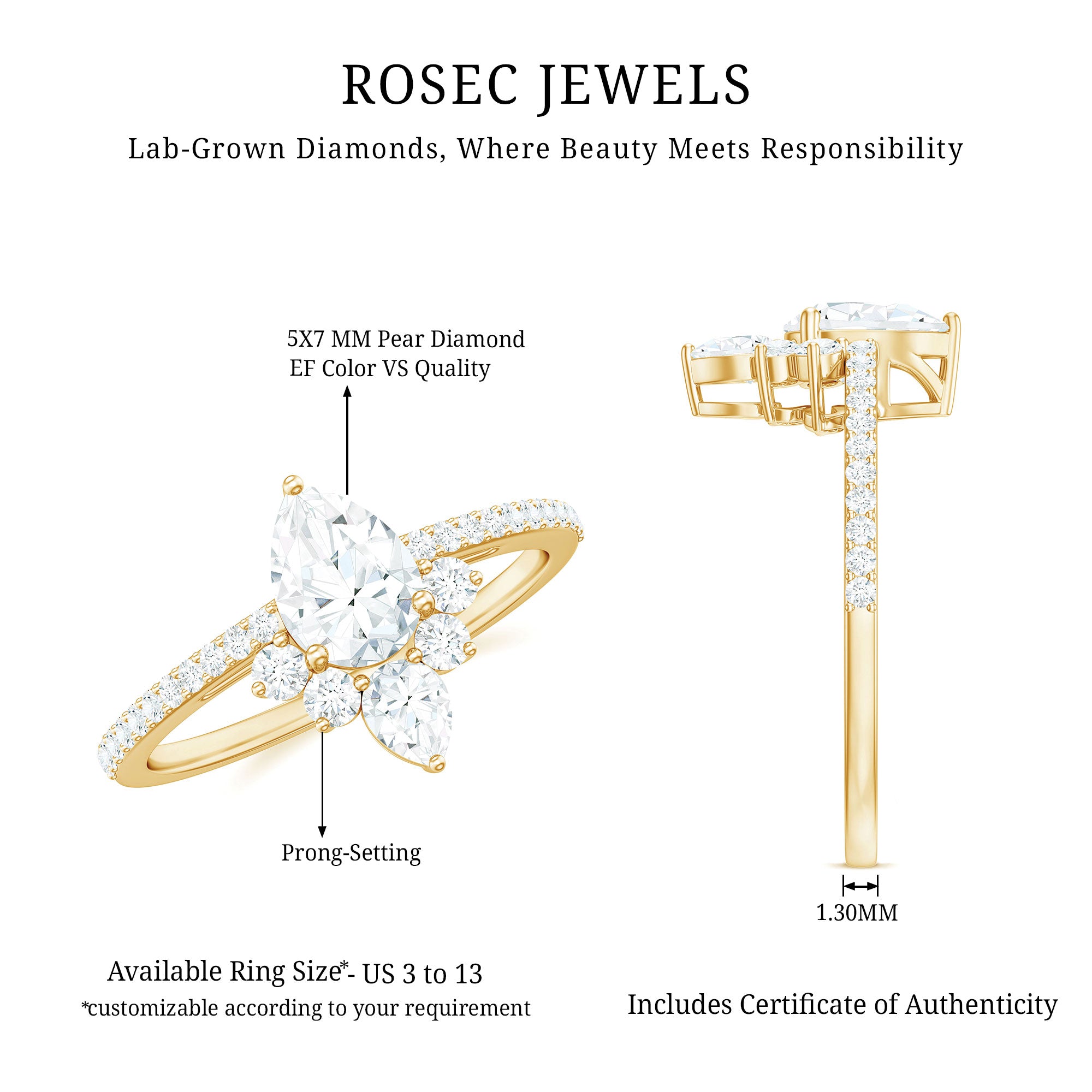 Rosec Jewels-Lab Grown Diamond Unique Engagement Ring with Side Stones