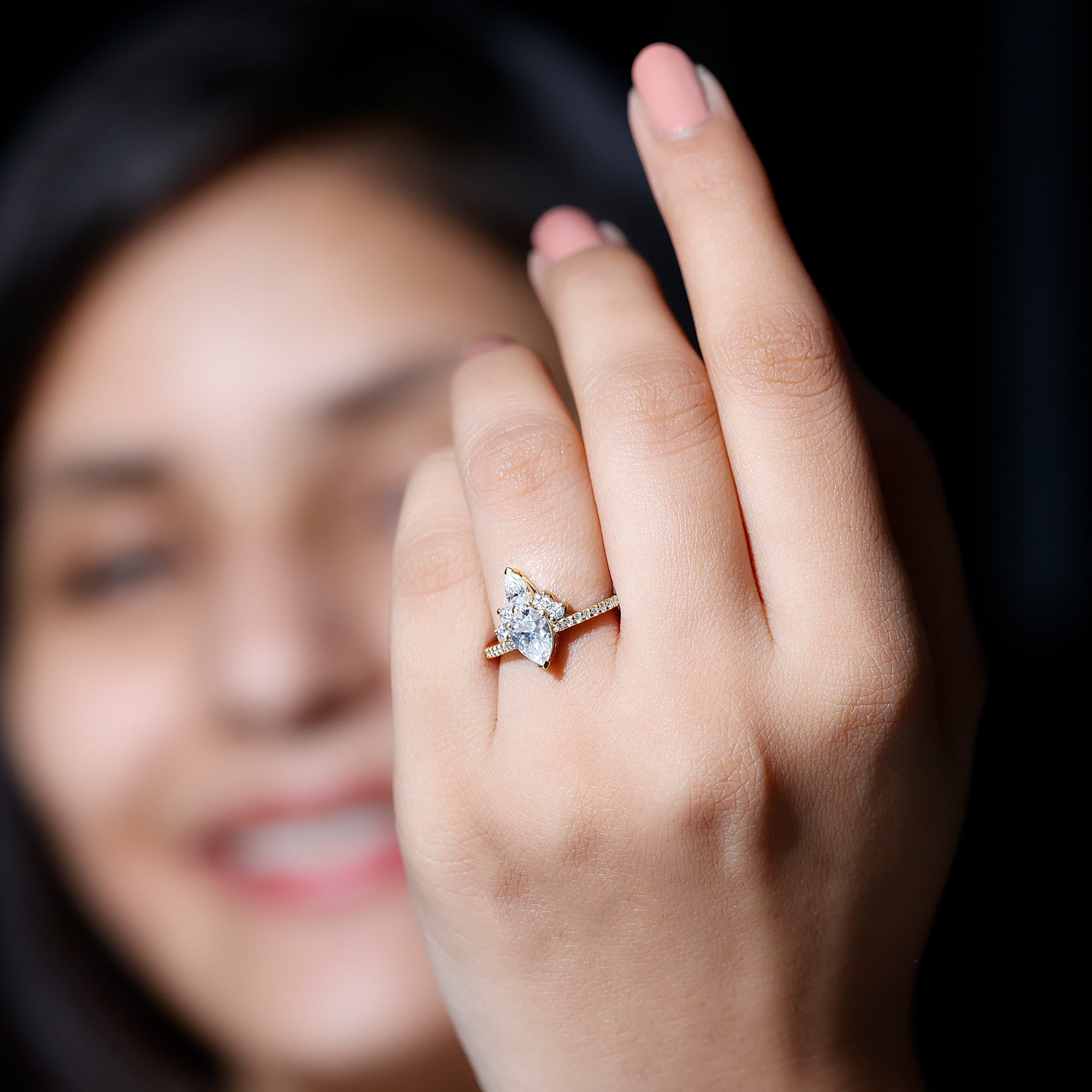 Rosec Jewels-Lab Grown Diamond Unique Engagement Ring with Side Stones