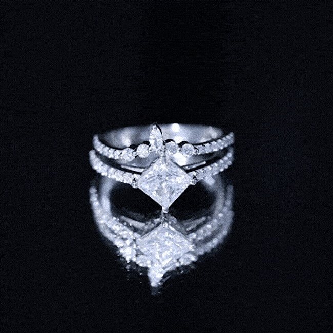 Lab Created Diamond Princess Cut Engagement Ring With Enhancer Lab - ( EF-VS ) - Rosec Jewels