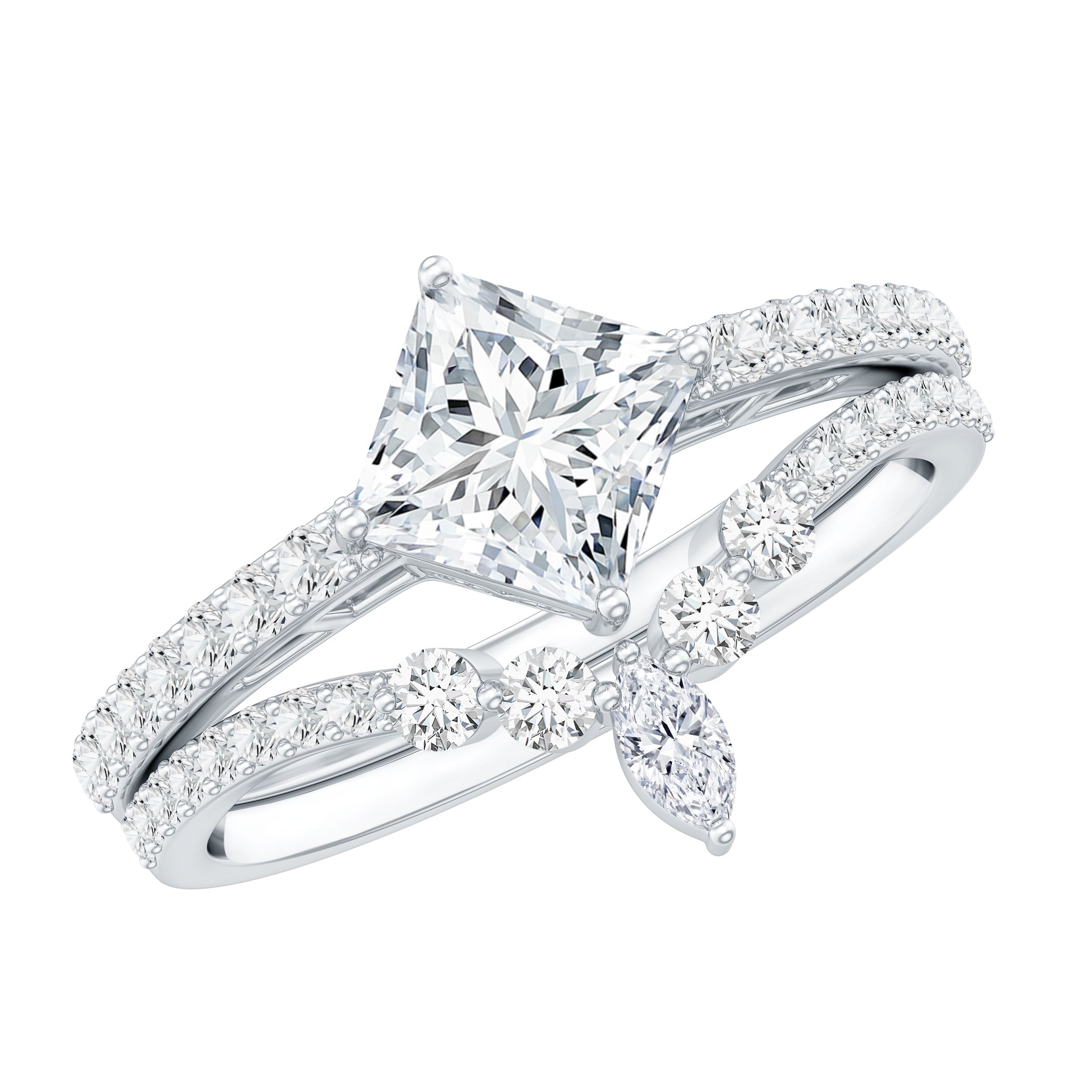 Lab Created Diamond Princess Cut Engagement Ring With Enhancer Lab - ( EF-VS ) - Rosec Jewels