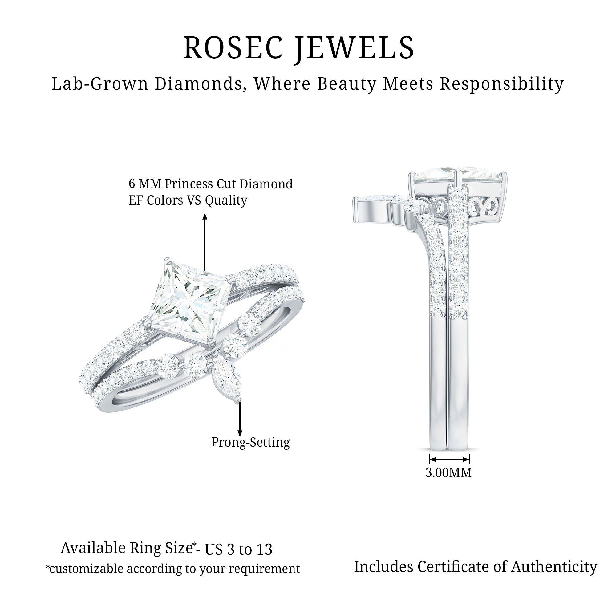 Rosec Jewels-Lab Created Diamond Princess Cut Engagement Ring With Enhancer