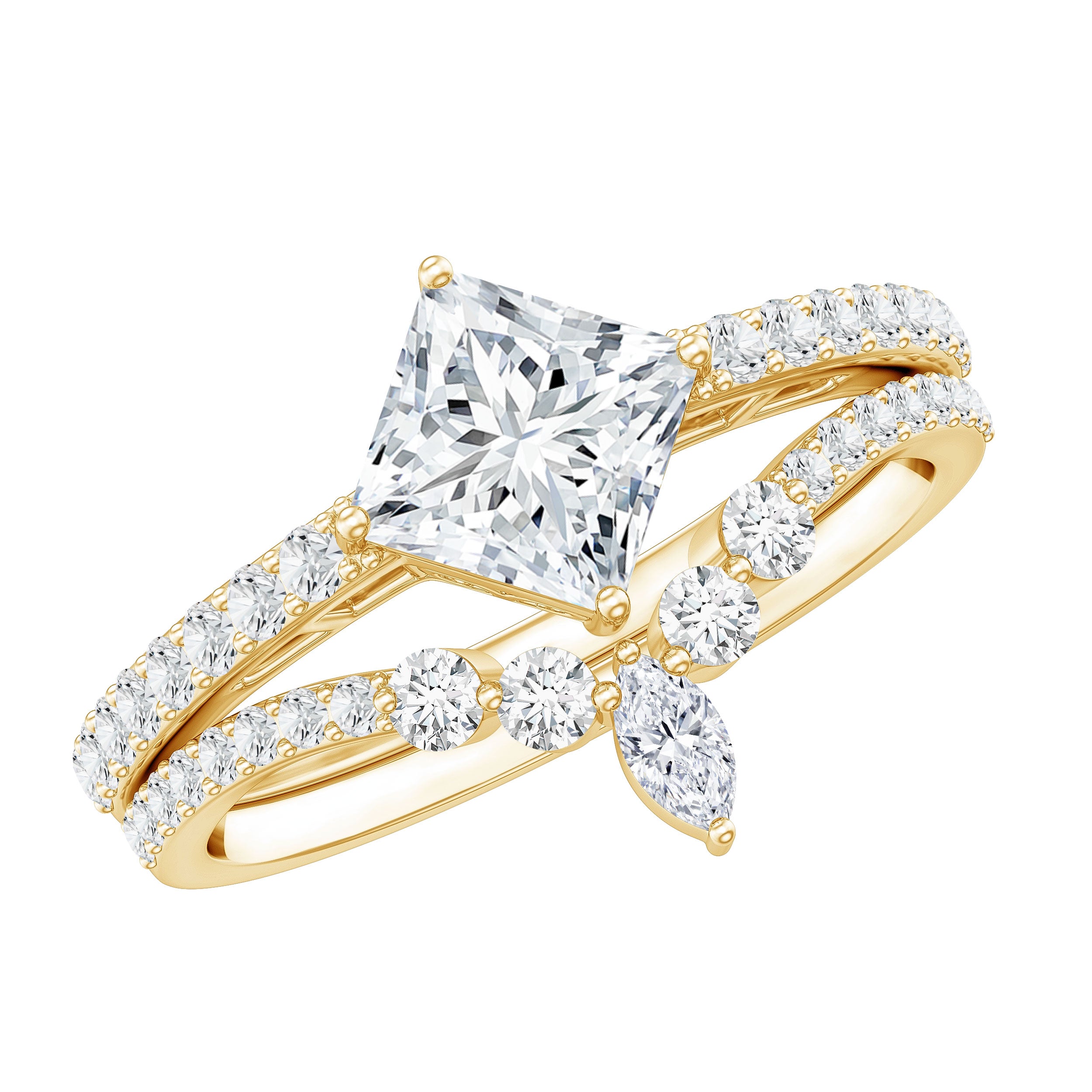 Lab Created Diamond Princess Cut Engagement Ring With Enhancer Lab - ( EF-VS ) - Rosec Jewels