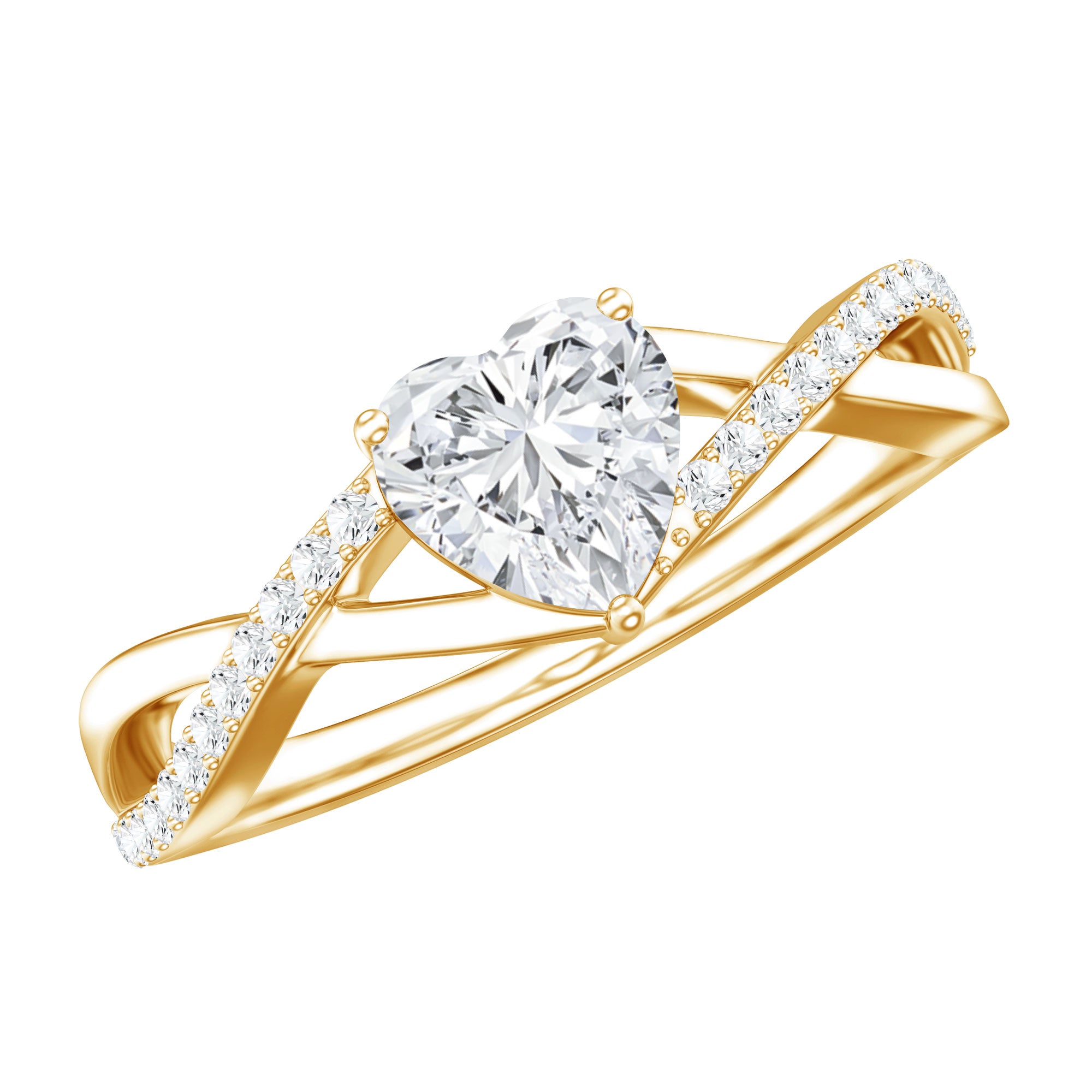 Lab Created Diamond Heart Crossover Engagement Ring Lab - ( EF-VS ) - Rosec Jewels