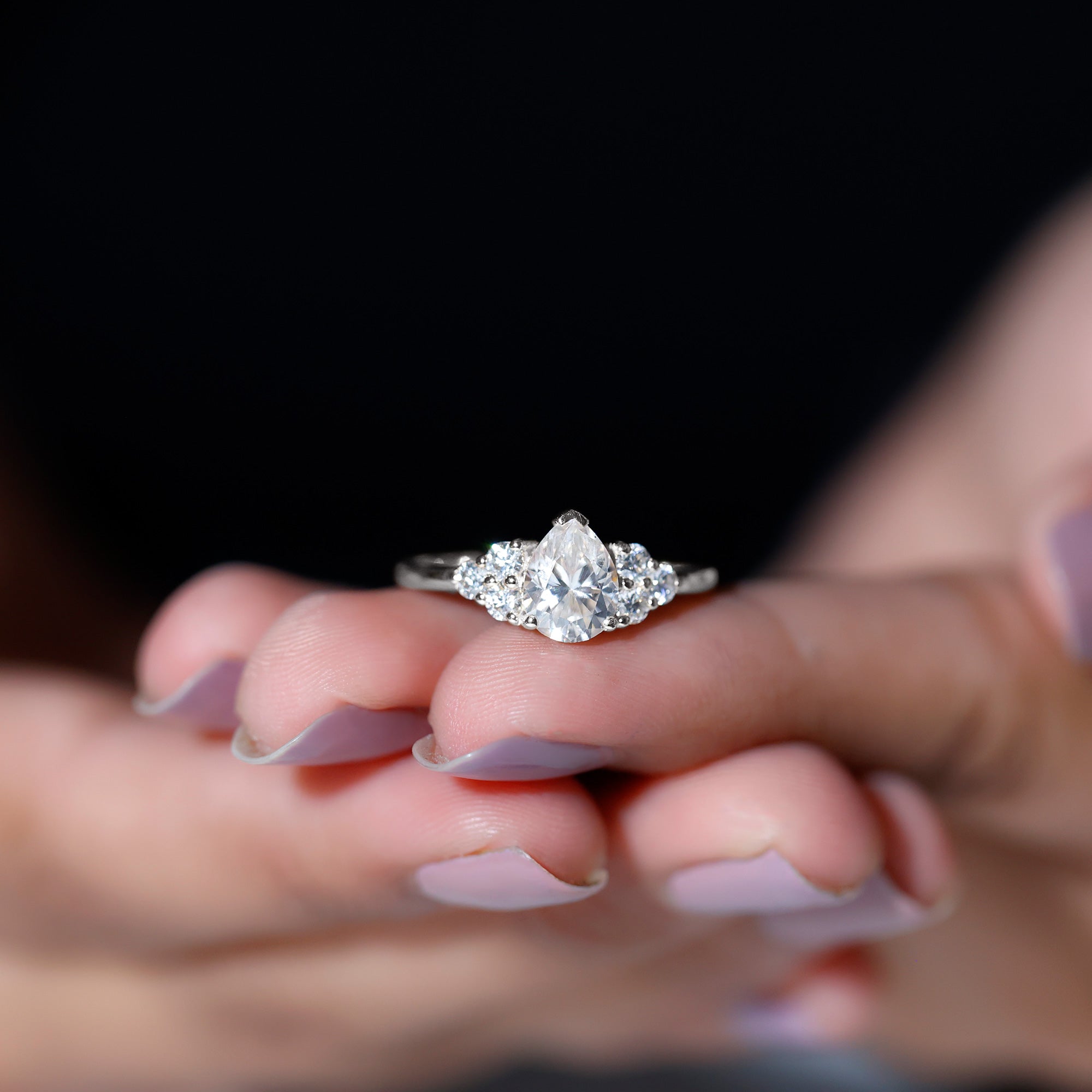 Rosec Jewels-Lab Grown Diamond Teardrop Engagement Ring With Round Shape Trio