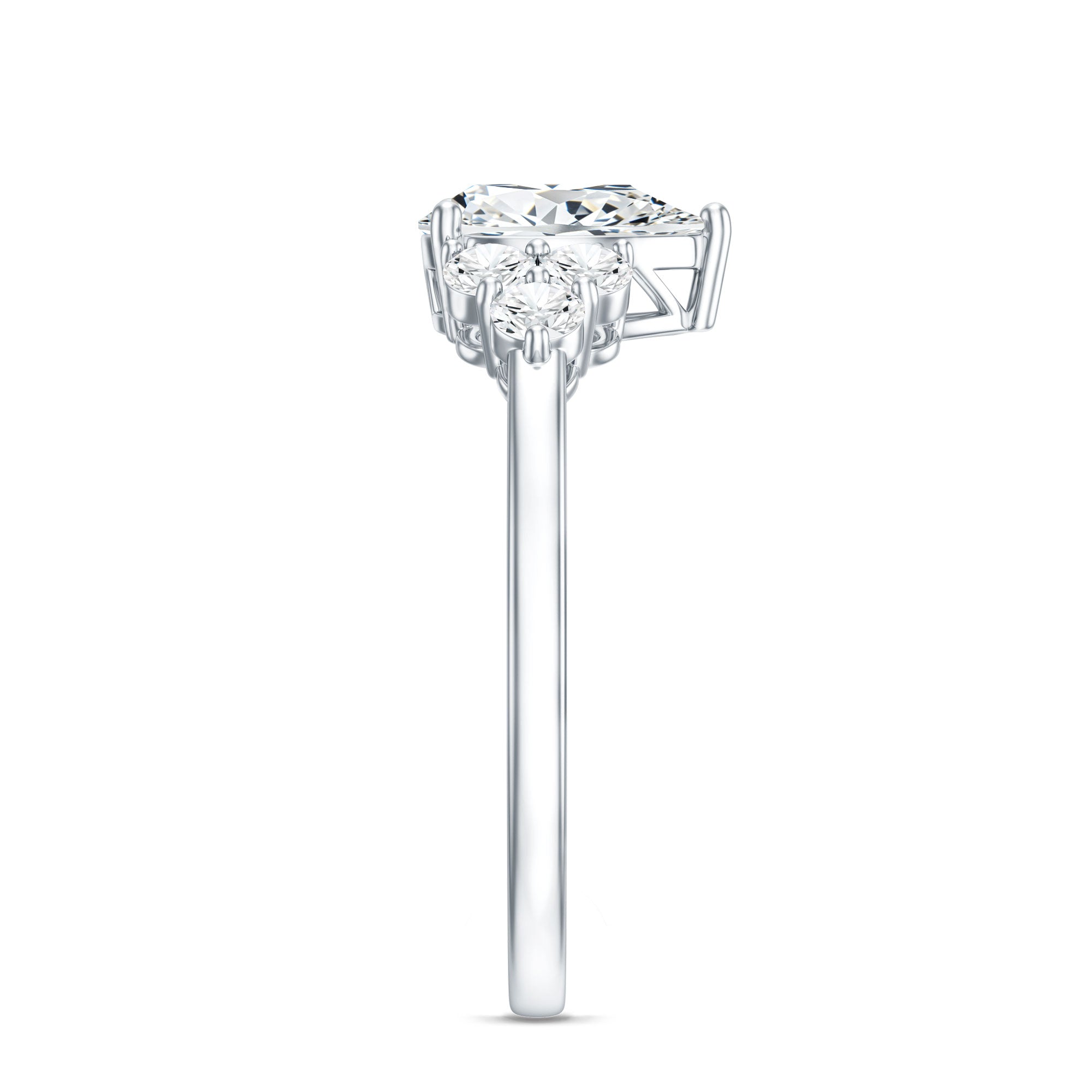 Lab Grown Diamond Teardrop Engagement Ring With Round Shape Trio Lab - ( EF-VS ) - Rosec Jewels