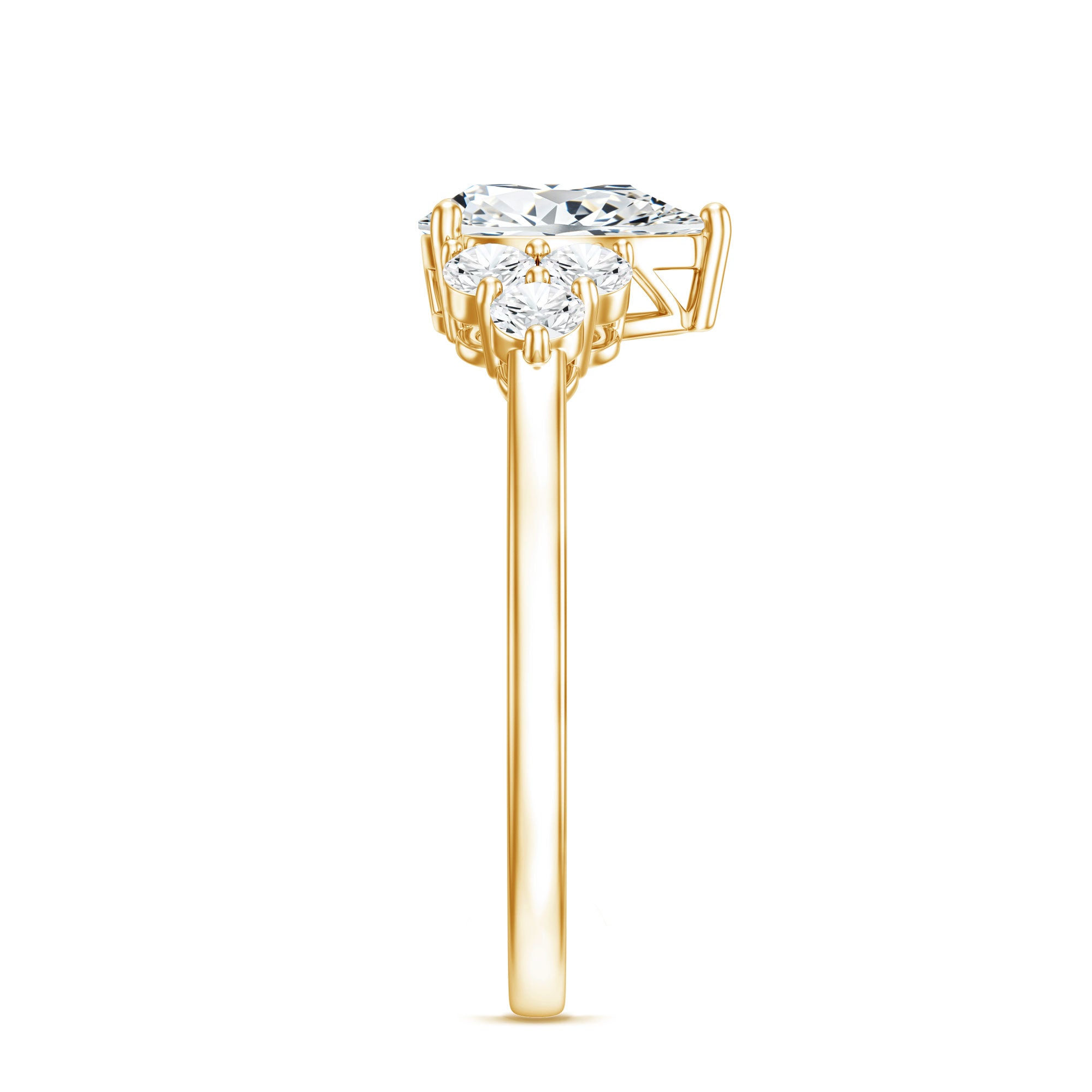 Lab Grown Diamond Teardrop Engagement Ring With Round Shape Trio Lab - ( EF-VS ) - Rosec Jewels
