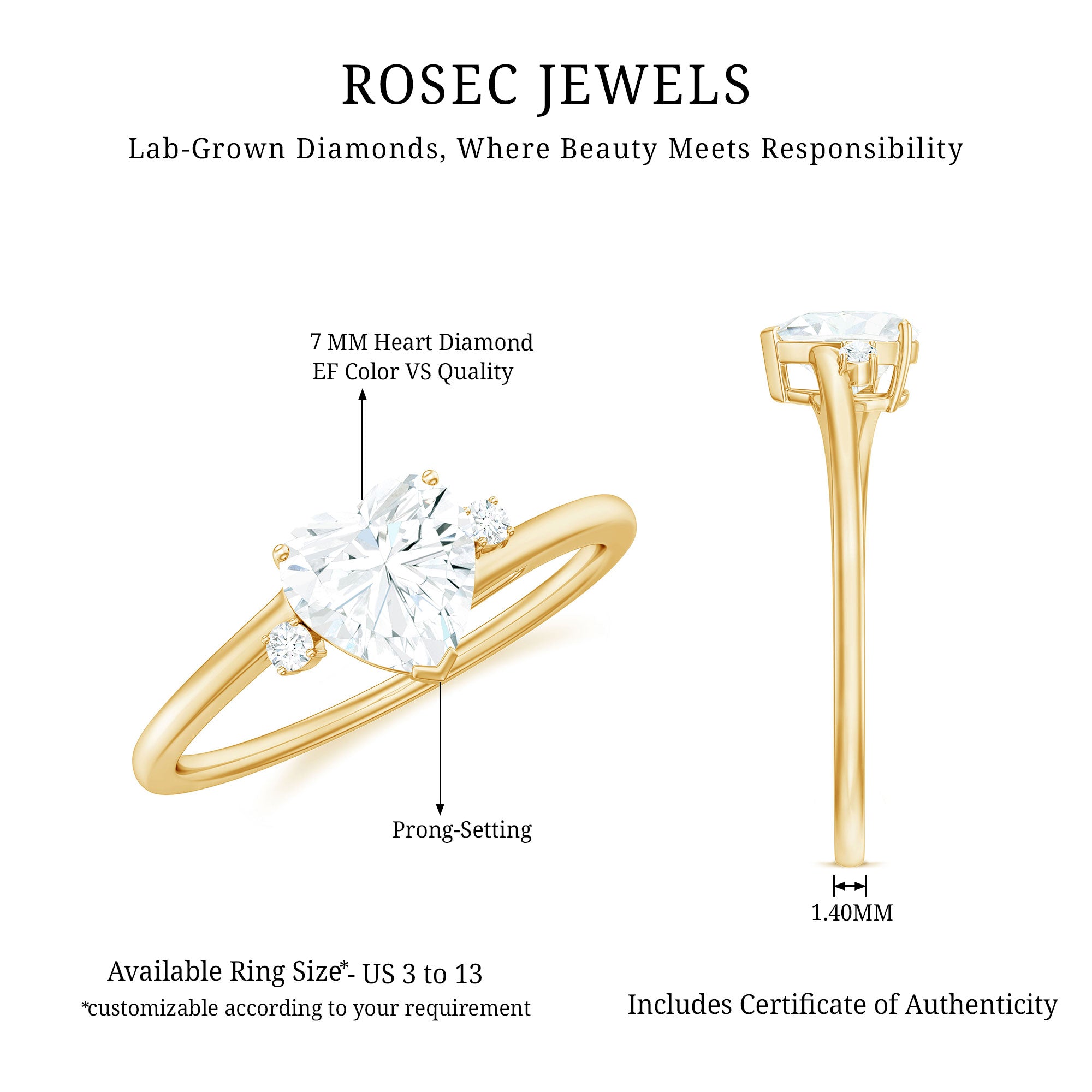 Rosec Jewels-7 mm Heart Lab Grown Diamond Proposal Ring For Her
