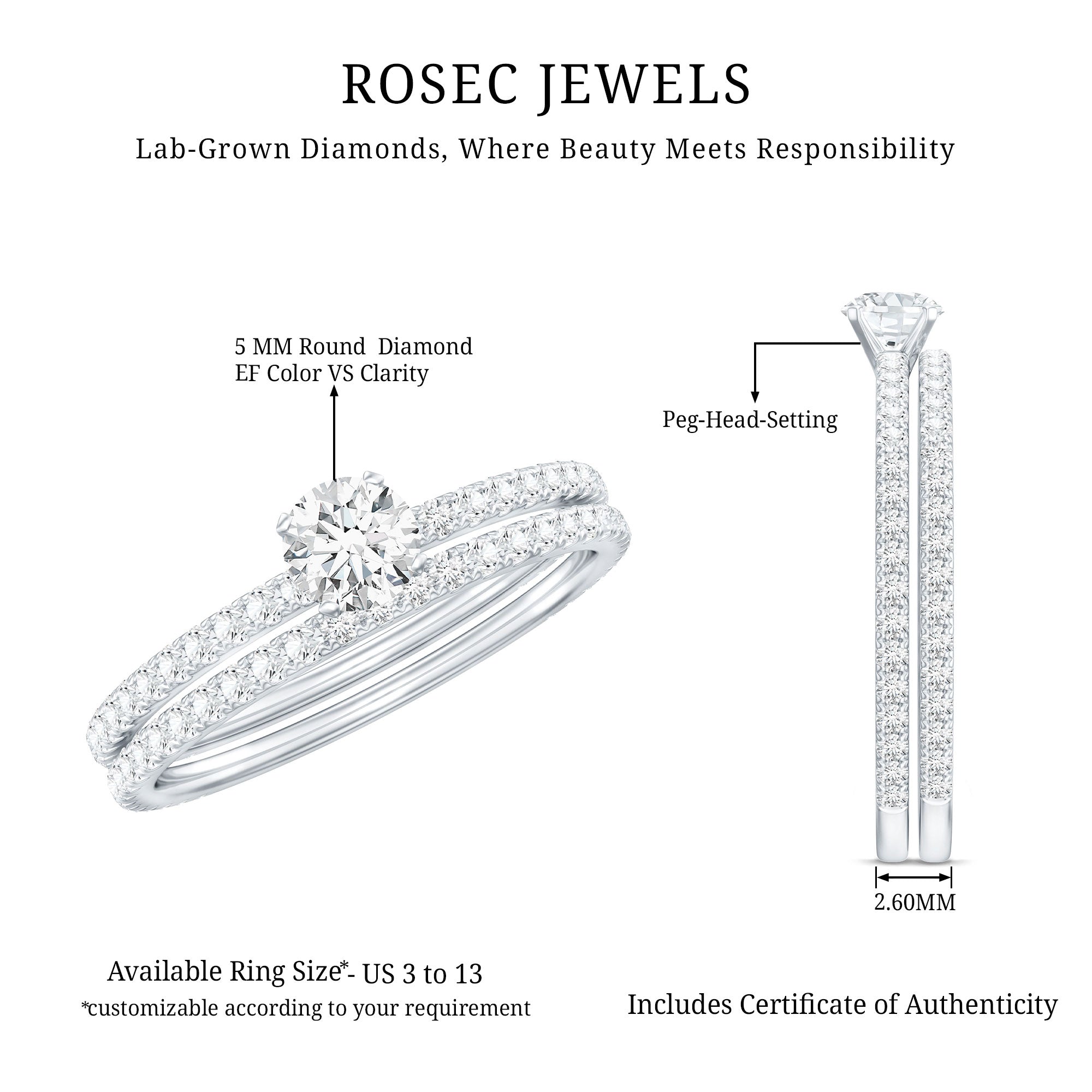 Rosec Jewels-Certified Lab Created Diamond Wedding Ring Set For Bride