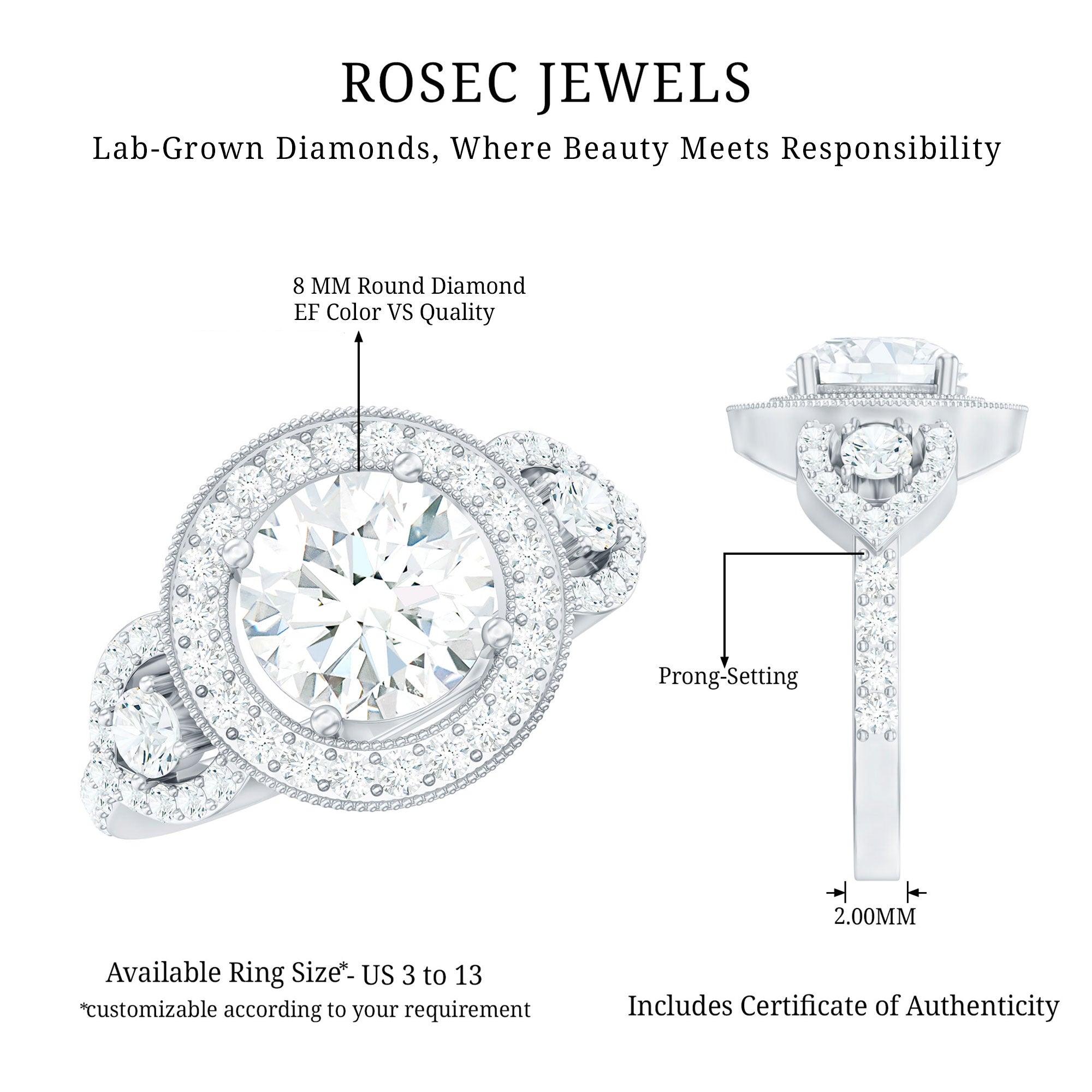 Rosec Jewels-Round Cut Diamond Antique Looking Engagement Ring