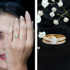 Rosec Jewels-Pear Cut 6X8 MM Lab Grown Diamond Marriage Ring Set for Women