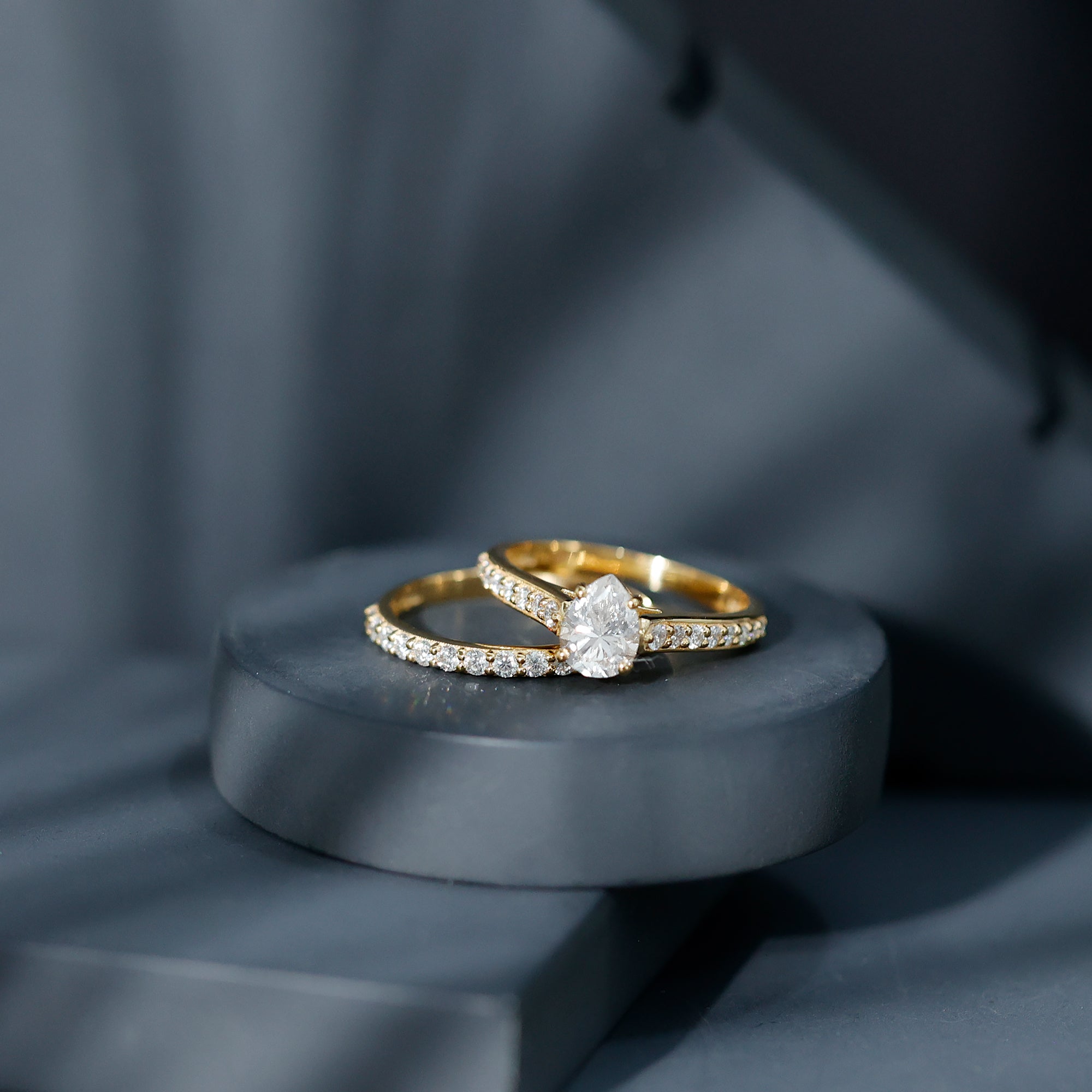 Rosec Jewels-Pear Cut 6X8 MM Lab Grown Diamond Marriage Ring Set for Women