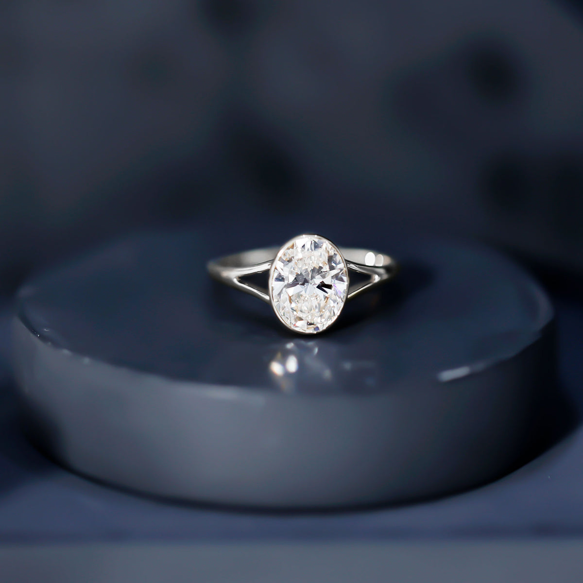 Bezel Set Oval Lab Created Diamond Solitaire Ring For Women Lab - ( EF-VS ) - Rosec Jewels