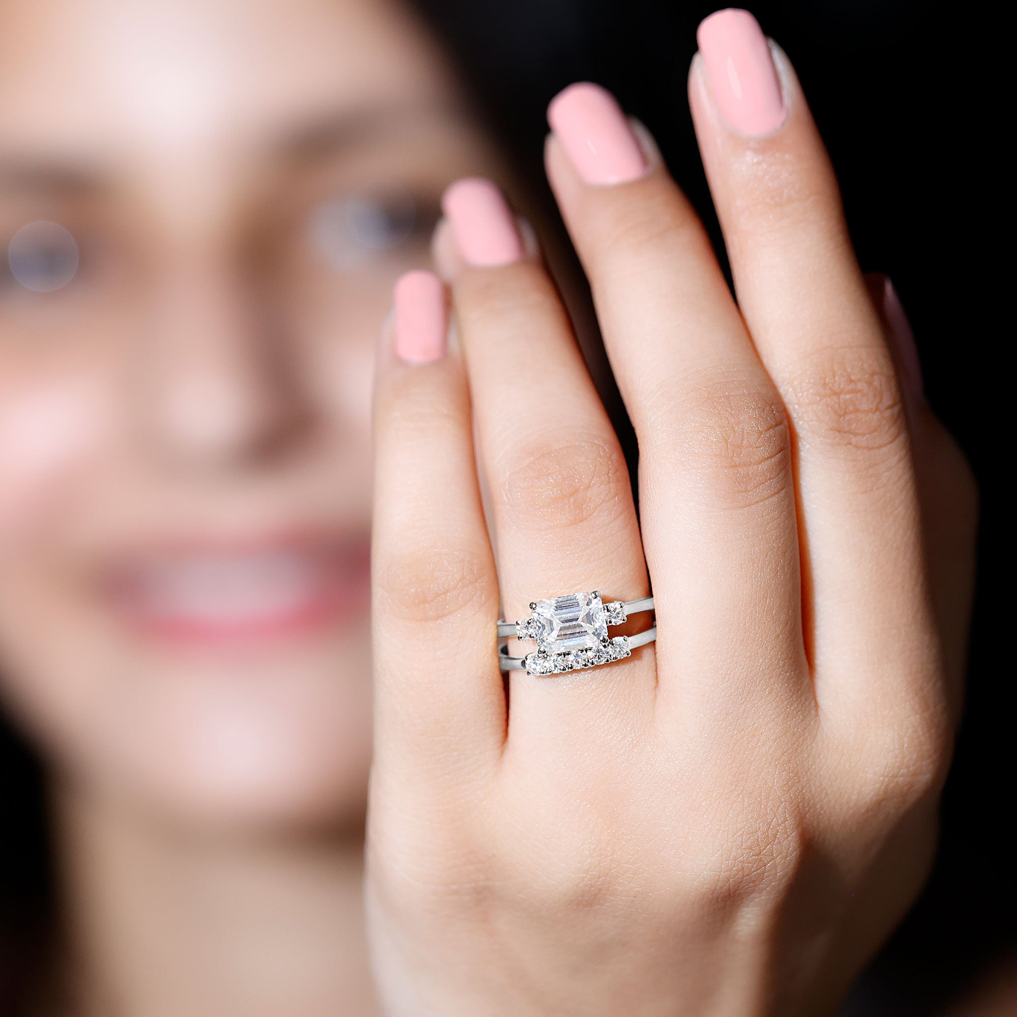 Rosec Jewels-Lab Diamond Emerald Cut Engagement Ring With Band