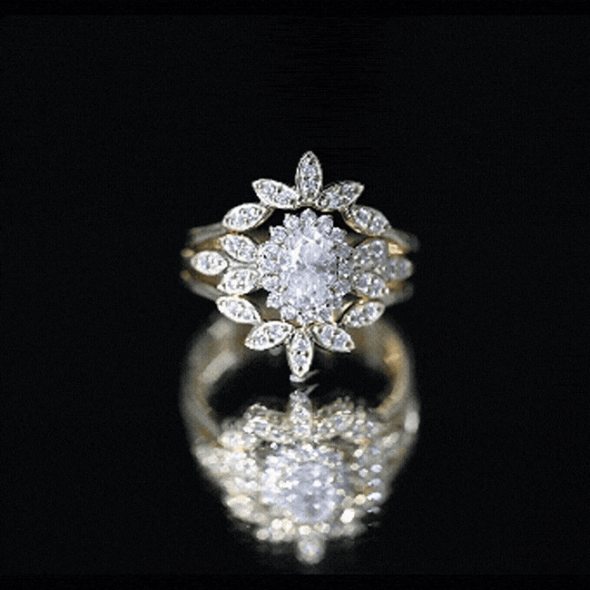 Lab Grown Diamond Vintage Engagement Ring with 2 Wedding Bands Lab - ( EF-VS ) - Rosec Jewels