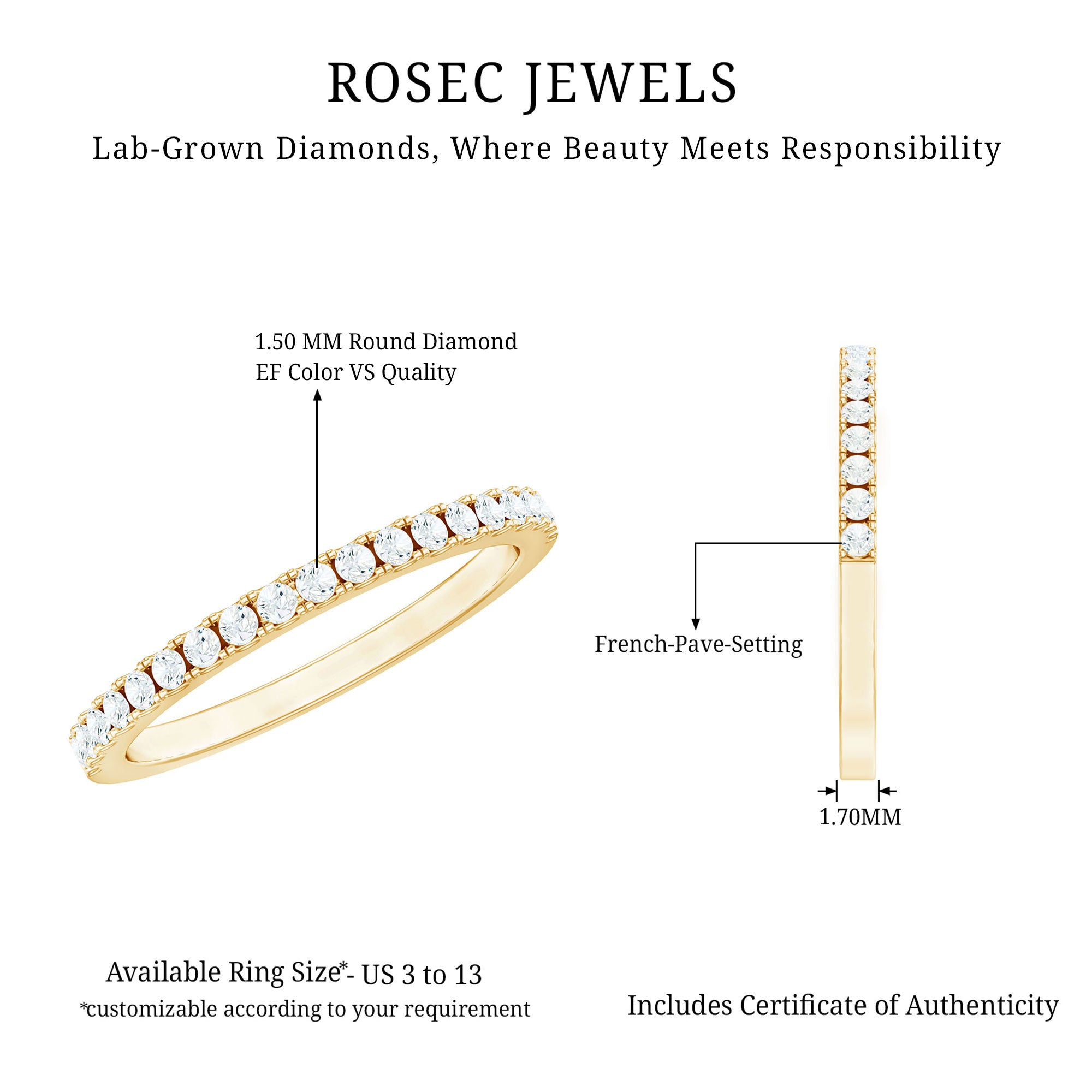 Rosec Jewels-Lab Created Diamond Simple Eternity Ring in Pave Setting