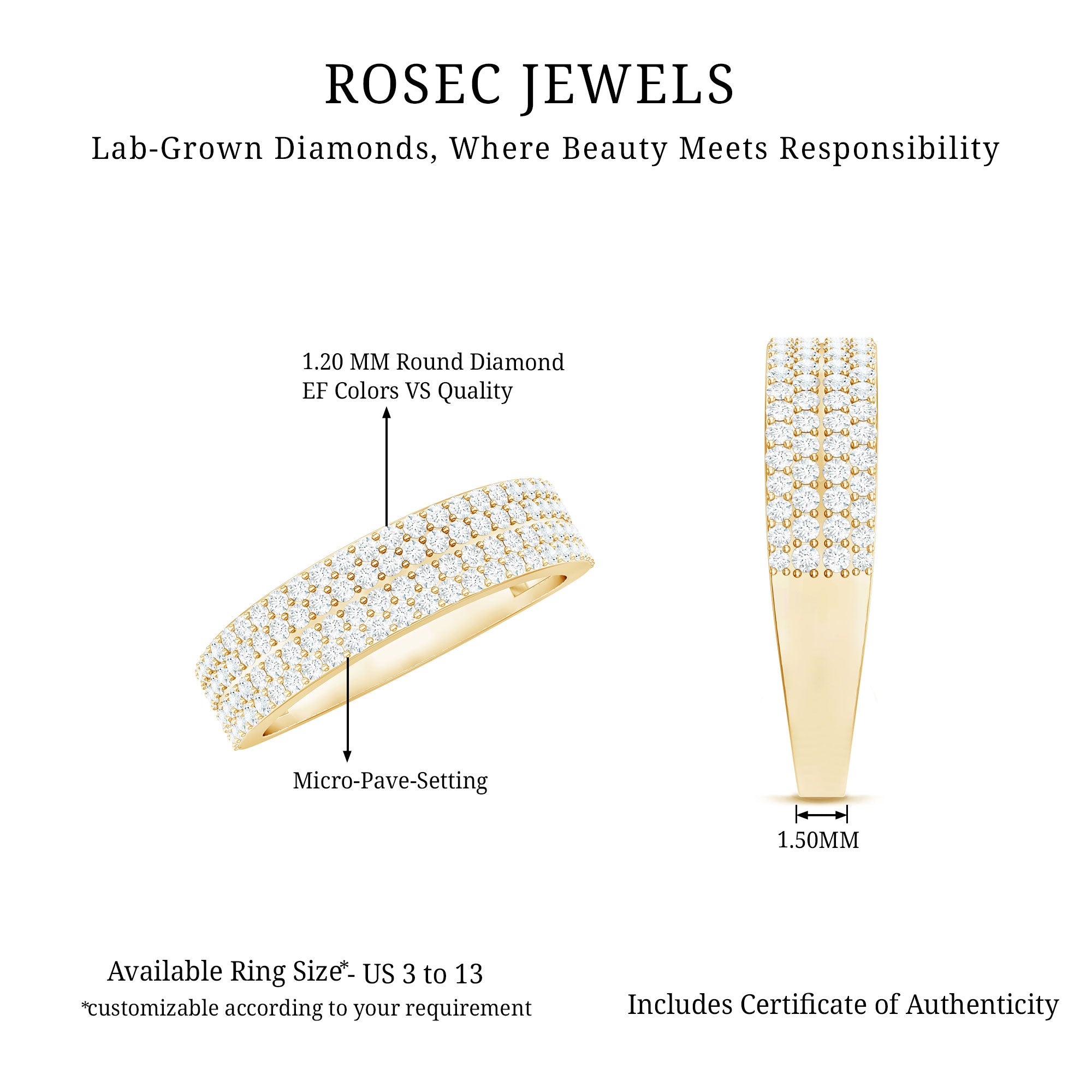 Rosec Jewels-Brilliant Cut Lab Grown Diamond Classic Wedding Band Ring
