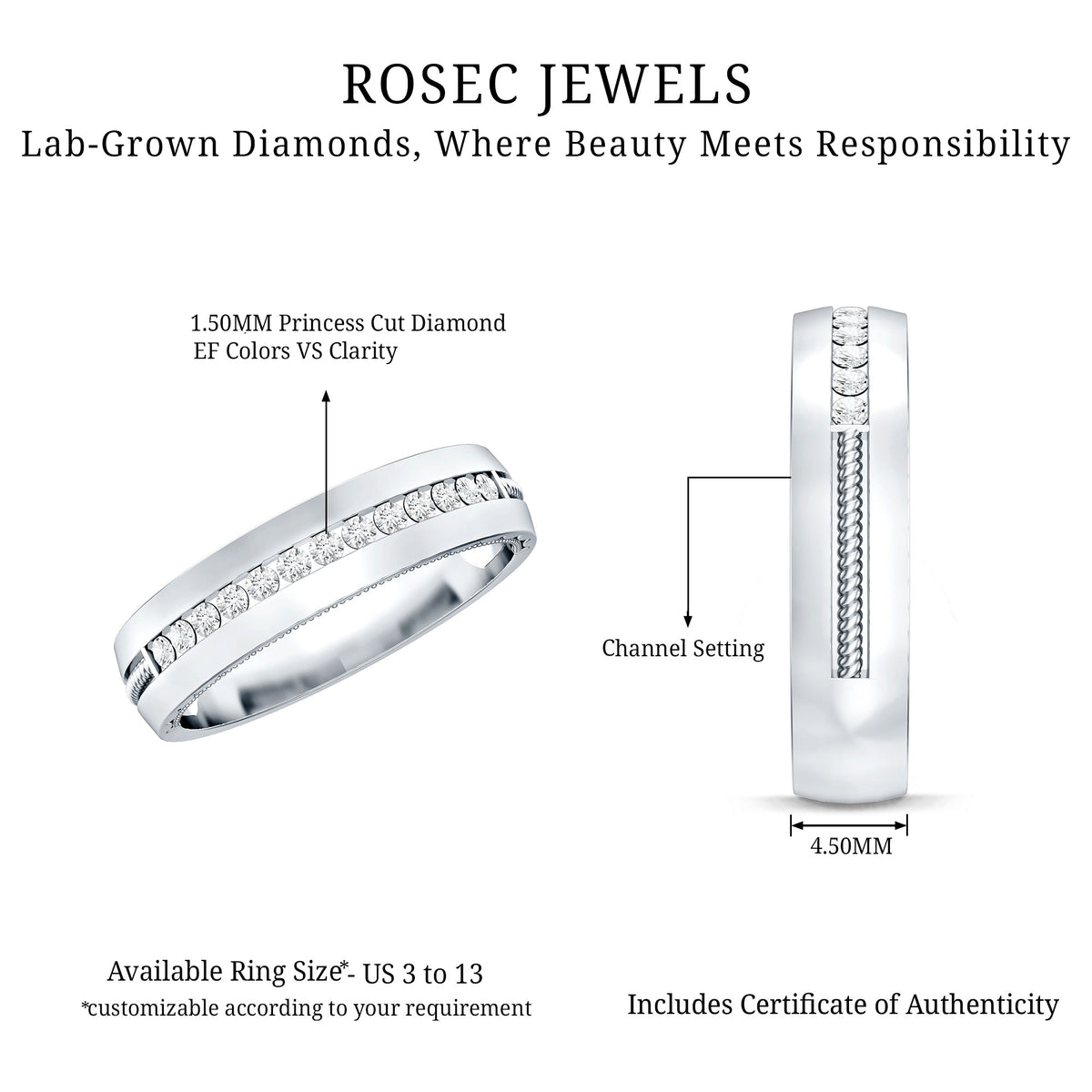 Lab Grown Diamond Twisted Rope Band with Accents Lab - ( EF-VS ) - Rosec Jewels