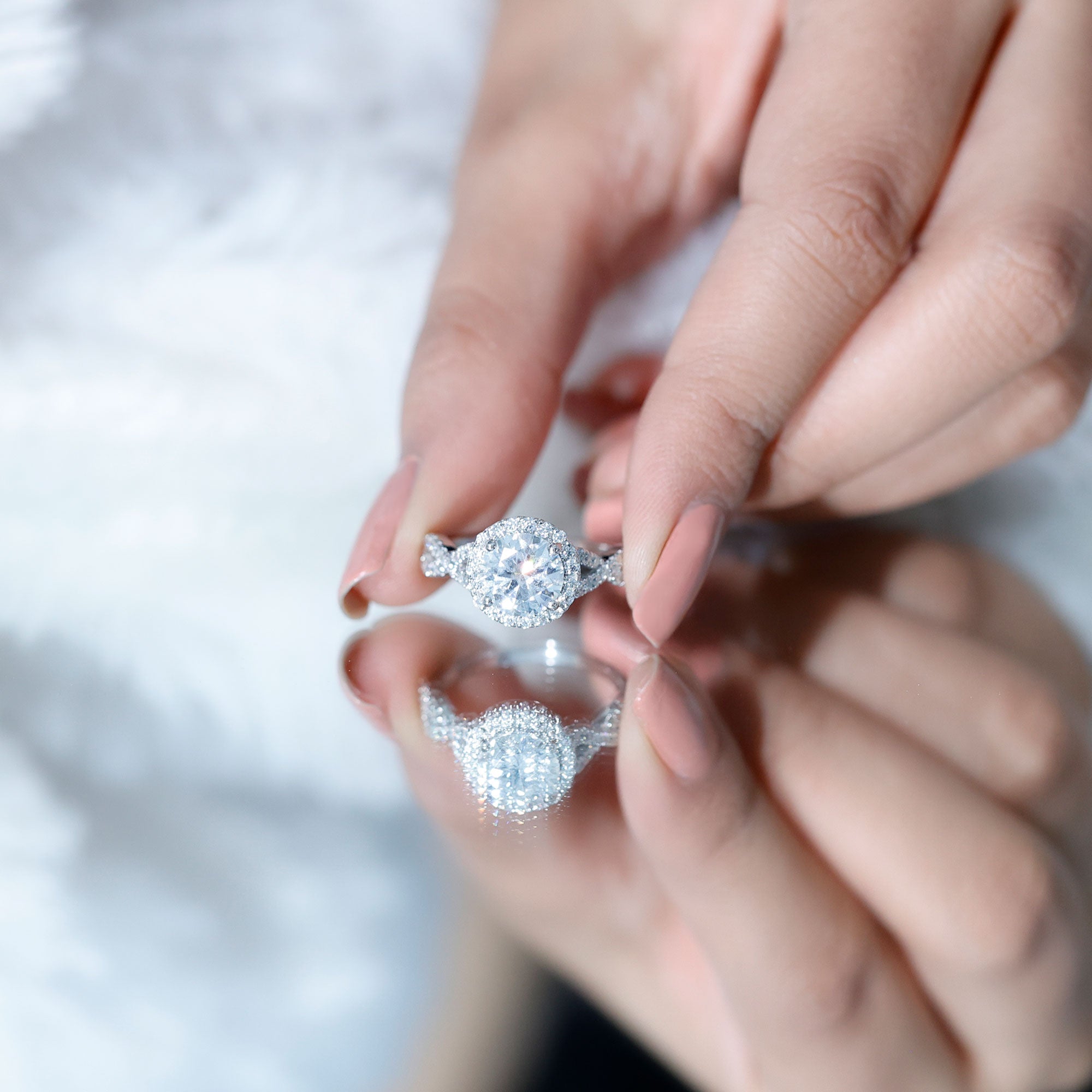 Rosec Jewels-Criss Cross Lab Grown Diamond Halo Engagement Ring For Women