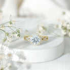 Rosec Jewels-Criss Cross Lab Grown Diamond Halo Engagement Ring For Women