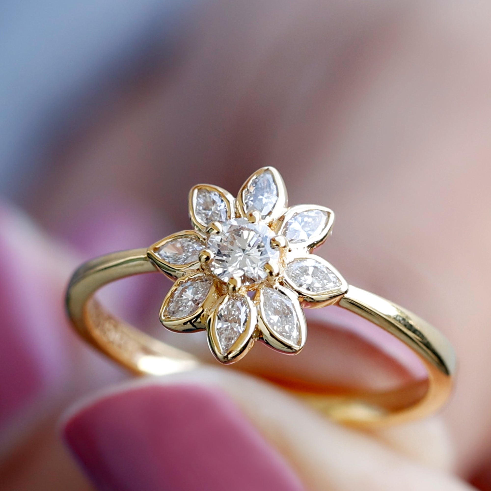 Brilliant Cut Lab Grown Diamond Flower Cocktail Ring Lab - ( EF-VS ) - Rosec Jewels